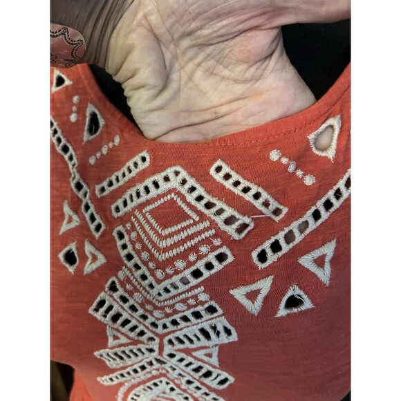 Free People Embroidered Coral Dress Cutouts Boho Gauze Skirt Cottagecore S - Picture 5 of 10